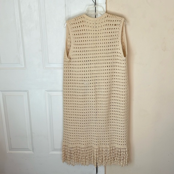 Handmade crouched open Cardigan Fringe trim Sleeves Size L - Picture 3 of 10